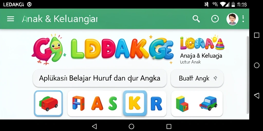 Tampilan antarmuka aplikasi belajar huruf dan angka.