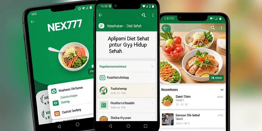 Tampilan antarmuka aplikasi NEX777 untuk Diet Sehat yang menarik dan informatif.